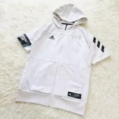 アディダス　パーカー　フーディ　(M)　白　ジップアップ　スポーツ　カジュアル