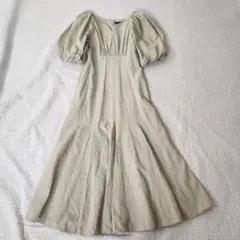 人気デザイン◎anuans リネンブレンドっボリュームワンピース　マキシ丈