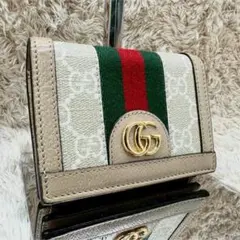 【未使用級】グッチ 二つ折り財布 ベージュ オフィディア マーモント レディース