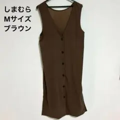 Vネック ワンピース ジャンスカ ジャンパースカート ブラウン ボタン しまむら