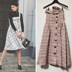 新品❤️eimy istoire チェックツイードワンショルダーワンピースのサムネイル