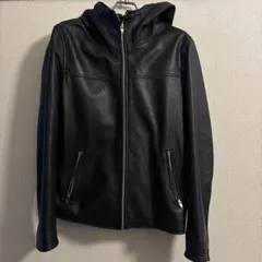 antiqua フード付きレザージャケット 黒　羊革