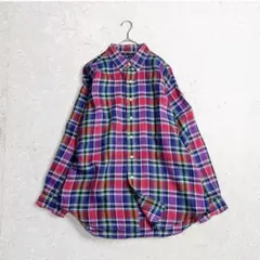 美品【麻１００％】ラルフローレン　リネンシャツ　BD　カラフルチェック柄　XL