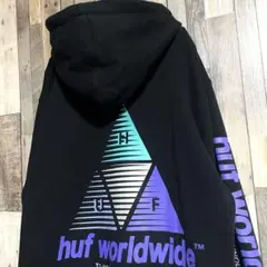 HUF ハフ バックロゴ 三角ロゴ プルオーバー パーカー ブラック Mサイズ