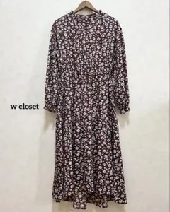 ダブルクローゼット エンジ 小花柄 ワンピース F 長袖 ロングワンピース