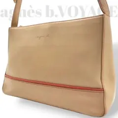 良品　アニエスベー　ショルダーバッグ　オールレザー　肩掛け　ロゴ型押し　ベージュ