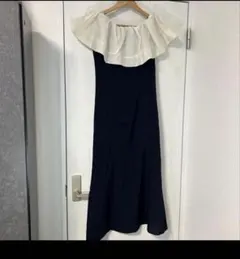 GRLオフショルダー フリル ネイビー ワンピース