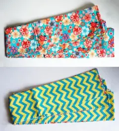 リバーシブル 半幅帯 花遊び金彩文様 ピーコックブルー ジグザグ 長尺