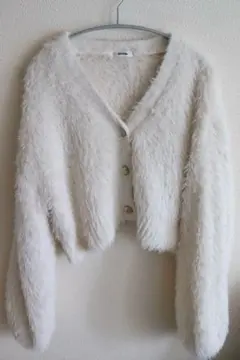 美品 NICE CLAUP ナイスクラップ ふわもこカーディガン 白 ホワイト