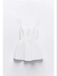 ZARA リボン ギャバジン ミニワンピース ホワイト S