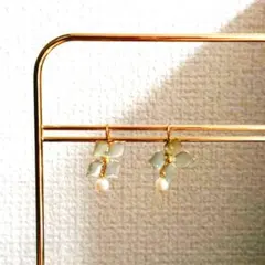 紫陽花のイヤリング ディップアート 淡水パール ハンドメイド