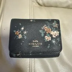 COACH 花柄 三つ折り財布 ブラック