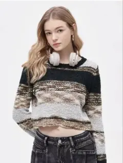 平成 グランジ y2k SHEIN カラーブロック　フラウンススリーブセーター