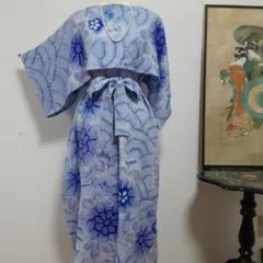 リメイク着物ロングワンピース正絹ボレロ付きＬ総絞り