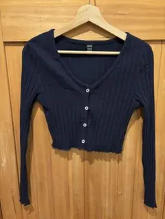SHEIN リブ編みネイビーカーディガン L