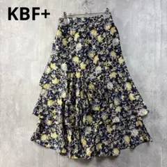 KBF+ ケービーエフプラス 花柄 ティアード フリル ロングスカート 紺