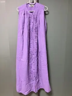 パープル刺繍ノースリーブシャツワンピース