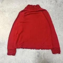 赤 フリルネック 長袖トップス