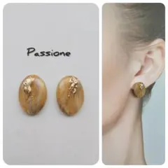 【一点物】イエローニュアンス＆ミラーゴールドオーバル ピアス/イヤリング