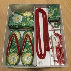 七五三 草履セット 緑色　四つ身セット