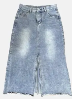 デニムロングスカート スリット入り フリンジ