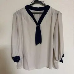 No Brand バイカラー 長袖ブラウス（ネイビー×ベージュ）