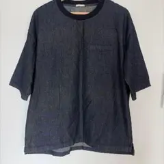 デニム Tシャツ インディゴ Mサイズ 胸ポケット付きリブクルーネックワーク系