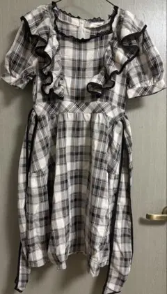 everyn白黒チェック フリル半袖ミニワンピース