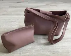 ピンク ショルダーバッグ 合成皮革 ポーチ付き