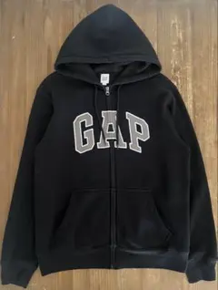 古着 00s~ GAP スウェット ジップ パーカー 刺繍 ブラック M 裏起毛