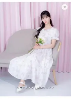 evelyn 花柄ギャザーロングOP ピンク