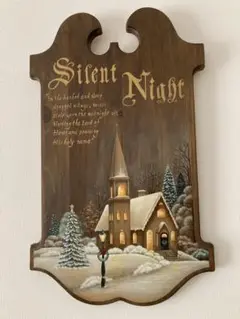クリスマスボード　トールペイント　壁飾り 聖夜の雪景色　50×30cm