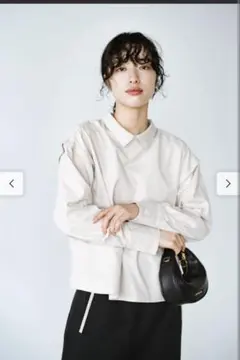 haco フェリシモ　ベージュ　シャツ　ブラウス　半袖長袖2way 　LL　完売