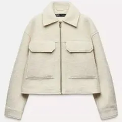【最終価格/即購入OK】ZARA ブークレ クロップドジャケット L アイボリー