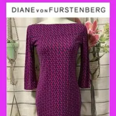 DVF⭐️シルク100% ワンピース⭐️パープル 総柄プリント