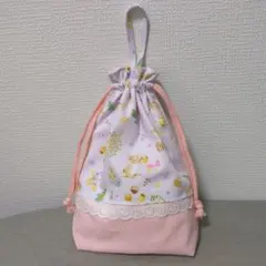 ハンドメイド　給食袋　コップ袋　うさぎ　木の実　紫色