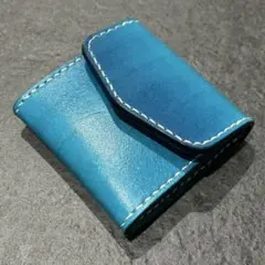 本革コインケース 手縫い ハンドメイド ターコイズブルー 小銭入れ