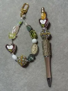 お揃いセット③ (カスタムボールペン+チャーム) キラキラハート