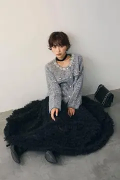 ★残り1点★ ボリュームチュールロングスカート Meraki ブラック