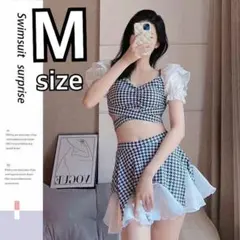 M レディース 水着 体型カバー かわいい 韓国水着 ビキニ フリル 千鳥格子