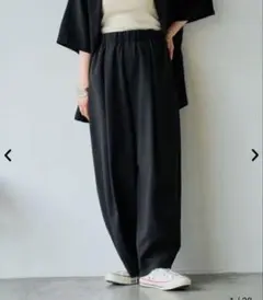 【12/16まで値下げ】リネンタッチ ポリエステル イージー カーブパンツ 黒