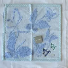 【新品】ハナエモリ タオルハンカチ 水色 蝶 刺繍 HANAE MORI