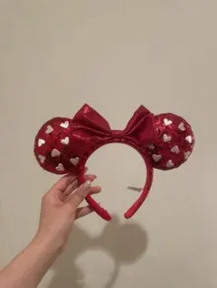ディズニー ミニーちゃん赤いハート模様ラメ付きカチューシャ【最終値下げ】
