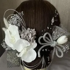 銀箔水引紐リボン×胡蝶蘭髪飾り♡成人式　卒業式　結婚式　和装　袴　振袖　前撮りのサムネイル