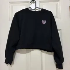 KIDS☆CHOA CHOA ロゴプリント ショート丈 裏起毛 トップス 黒
