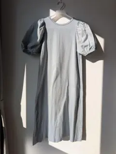 GU ブルーグレー 半袖 パフスリーブ ワンピース