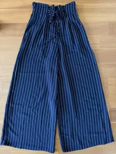 ネイビー ストライプ ワイドパンツ XSサイズ