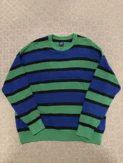 00’s~ GAP L ボーダー ニット セーター 青 緑 クルーネック