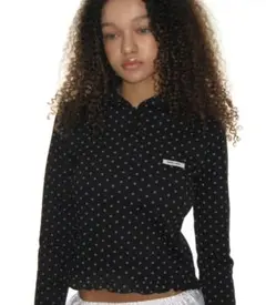 CRANK クランク ドット柄フリルパーカー フーディー 黒 韓国