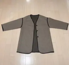 ノーカラージャケット グレー ブラウン 秋　Lサイズ